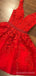 A-line Red Tulle V-neck Appliques Short Homecoming Dresses, HM1003