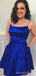 Sexy Spaghetti Straps Royal Blue Satin Short Backless Homecoming Dresses, HM1008