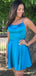 Sexy Spaghetti Straps Royal Blue Satin Short Backless Homecoming Dresses, HM1008