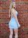 Blue Tulle Appliques Spaghetti Straps Backless Short Homecoming Dresses, HM1016