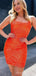 Orange Sequins Spaghetti Straps Short Backless Homecoming Dresses, HM1025