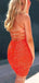 Orange Sequins Spaghetti Straps Short Backless Homecoming Dresses, HM1025