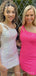 One Shoulder Hot Pink/White Sequins Short Homecoming Dresses, HM1028