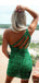 Green Sequins One Shoulder Short Backless Homecoming Dresses, HM1036