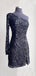 One Shoulder Long Sleeves Sequins Short Homecoming Dresses, HM1041