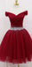 Red Tulle A-line Off Shoulder Beaded Short Homecoming Dresses, HM1059