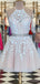 Lavender Tulle Appliques Beaded Short Halter Homecoming Dresses, HM1062