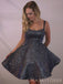 Dark Navy Sparkly Spaghetti Straps A-line Short Backless Homecoming Dresses, HM1066