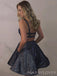 Dark Navy Sparkly Spaghetti Straps A-line Short Backless Homecoming Dresses, HM1066