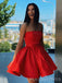 Red Satin Strapless A-line Short Backless Homecoming Dresses, HM1068