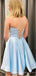 Simple Spaghetti Straps Blue Satin A-line Short Homecoming Dresses, HM1086
