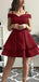 Off Shoulder Spaghetti Straps Satin A-line Short Homecoming Dresses, HM1096