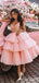 Pink Tulle Beaded A-line Spaghetti Straps Short Homecoming Dresses, HM1104