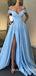 Off-shoulder Custom A-Line Satin Long Evening Prom Dresses, MR7025