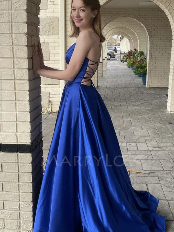 Sexy Backless V Neck Long Evening Prom Dresses,MR7028