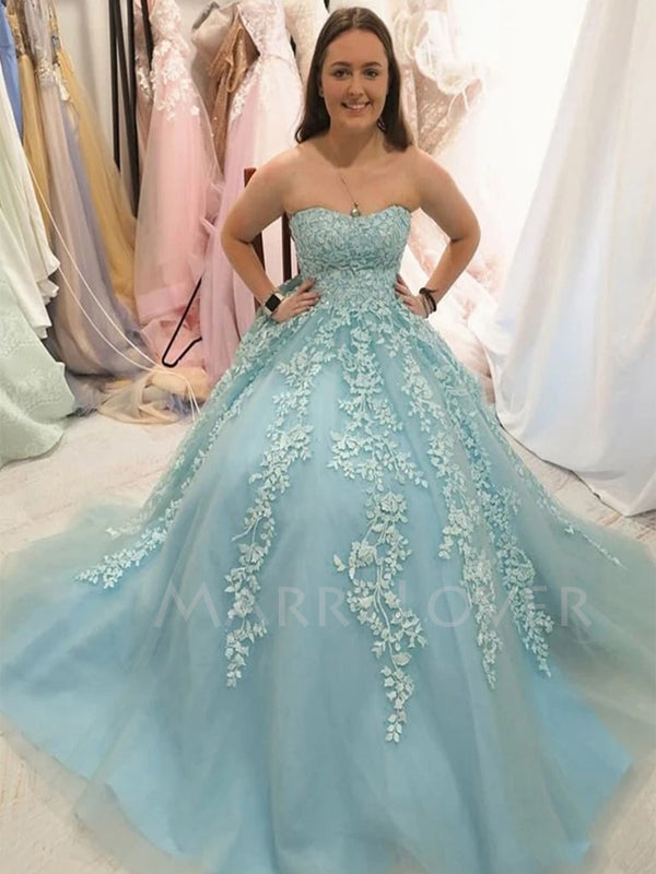 A-line Lace Long Evening Prom Dresses, Cheap Tulle Sweet Dresses, MR7061