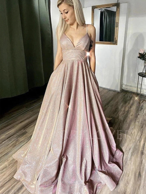 Sex Backless A-Line Sparkle Long Evening Prom Dresses, MR7062
