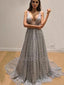 Sex V Neckline Sparkle A-Line Long Evening Prom Dresses, MR7064