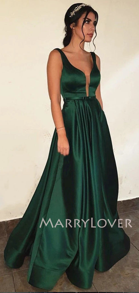 Sexy Deep V Neck A-Line Backless Long Evening Party Prom Dresses, Cheap Prom Dresses,MR7116