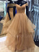 Off Shoulder Tulle A-line Long Evening Prom Dresses, Cheap Custom Prom Dress, MR7157