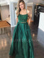 Two Pieces A-Line  Green satin Cheap Evening Sweet Dresses,Long Custom Prom dresses, MR7166