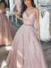 Sexy Two Pieces Pink Lace Tulle A-line Long Evening Prom Dresses, Cheap Sweet Custom Prom Dresses, MR7175