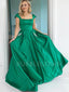 A-Line Green Satin Long Evening Prom Dresses, Long Custom Party prom dresses, MR7202