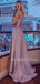 Sexy Backless Spaghetti Straps Side Slit Long Evening Prom Dresses, Cheap Custom Prom Dresses, MR7216