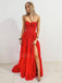 Sexy Backless Red Tulle Side slit Lace Long Evening Prom Dresses, Cheap Tulle Sweet Dresses, MR7255