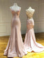 Simple Backless Mermaid Pink Satin Long Evening Prom Dresses, MR7292