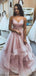 Spaghetti Straps Pink Sparkly Tulle A-line Long Evening Prom Dresses, Cheap Custom Prom Dress, MR7298