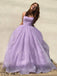 A-Line Lilac Tulle Spaghetti Straps Sparkly Long Evening Prom Dresses, MR7341