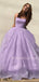 A-Line Lilac Tulle Spaghetti Straps Sparkly Long Evening Prom Dresses, MR7341