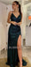 Spaghetti Straps Sequin V Neck Backless Long Evening Prom Dresses, Cheap Custom Prom Dresses, MR7366