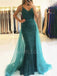 Green lace Spaghetti Straps Mermaid Long Evening Prom Dresses, MR7380