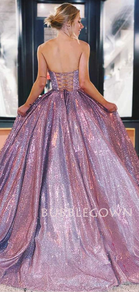 Sparkly Purple A-Line Backless Long Evening Prom Dresses, Cheap Custom Prom Dress, MR7399