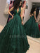 Ball Gown Attractive Green V-neck Sequins Sparkly Backless Long Evening Prom Dresses, Cheap Custom Prom Dresses, MR7412