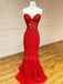 See Throuth Red Appliques Mermaid Lace Long Strapless Evening Prom Dresses, MR7451