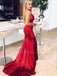 Burgundy Satin Spaghetti Straps Mermaid Long Evening Prom Dresses, Cheap Custom Prom Dresses, MR7459