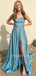 A-Line Spaghetti Straps Sparkly Backless Long Evening Prom Dresses, Cheap Custom Prom Dress, MR7491