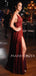 A-line Burgundy Sequin Beaded Spaghetti Straps Long Side Slit Evening Prom Dresses, Cheap Custom Prom Dresses, MR7495