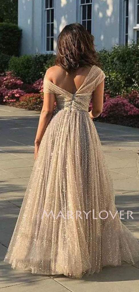 Off Shoulder A-Line Sequin Sparkly Long Evening Prom Dresses, Cheap Custom Prom Dress, MR7504