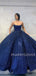 Ball Gown Navy Blue Sequins Spaghetti Straps Sparkly Long Evening Prom Dresses, Cheap Custom Prom Dresses, MR7525