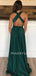 Deep V Neck Green Elastic Satin A-line Long Evening Prom Dresses, Cheap Custom Prom Dresses, MR7554
