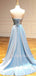 Sweetheart Sky Blue Satin A-line Simple Sparkly Long Evening Prom Dresses, Cheap Custom Prom Dress, MR7584