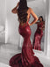 Deep V-neck Burgundy Sequin Mermaid Long Evening Prom Dresses, MR7617