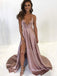 Halter Deep V Neck Satin Long Simple Long Backless Evening Prom Dresses, MR7643