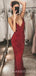 Sexy Backless Burgundy Sequin Spaghetti Straps  Long Mermaid Evening Prom Dresses, Cheap Custom Prom Dresses, MR7671