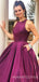 Orchid Satin Criss-Cross Straps High Neck A-line Long Backless Evening Prom Dresses, MR7677