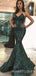Green Sequin Mermaid V-neck Straps Long Evening Prom Dresses, Cheap Custom Prom Dresses, MR7679